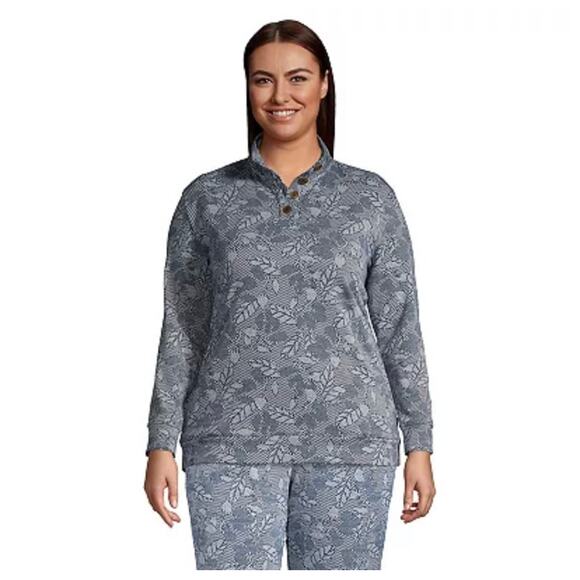 Lands' End Women's Navy Floral Sports Knit Pullover Sweater Size XL (18) - Picture 1 of 8